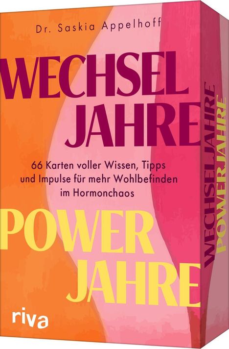 Dr. Saskia Appelhoff, WECHSELJAHRE, 66 Karten für Wohlbefinden im Hormonchaos, POWER JAHRE. Buntes, abstraktes Design.
