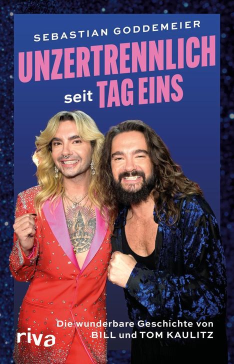 "Unzertrennlich seit Tag eins", darunter zwei lächelnde Personen. "Die wunderbare Geschichte von Bill und Tom Kaulitz"