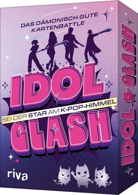"Das dämonisch gute Kartenbattle. Sei der Star am K-Pop-Himmel Idol Clash." Silhouetten tanzen, magische Symbole.