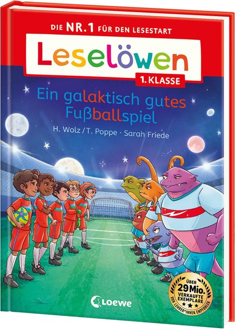 „Leselöwen 1. Klasse. Ein galaktisch gutes Fußballspiel.“ Ein Kinderbuch mit einem Fußballspiel zwischen Menschen und Aliens.