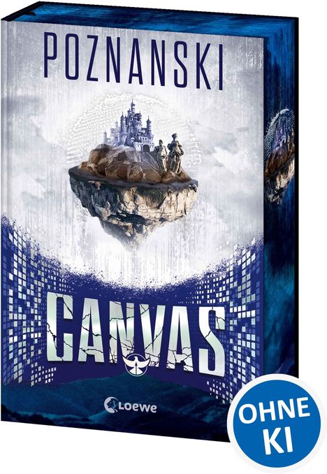 Oben steht "POZNANSKI", darunter "CANVAS". In der Mitte schwebt eine Insel mit einem Schloss. Rechts: "OHNE KI". Unten: "Loewe".