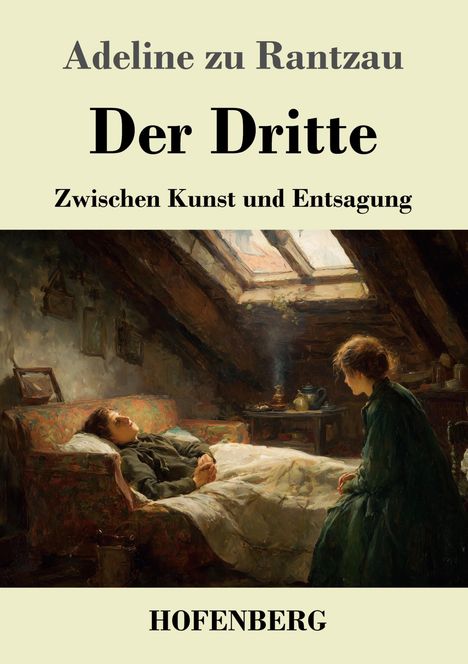 Text: Adeline zu Rantzau, Der Dritte, Zwischen Kunst und Entsagung, HOFENBERG. Gemälde: Zwei Menschen in Dachzimmer.
