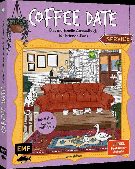 "Coffee Date. Das inoffizielle Ausmalbuch für Friends-Fans. 100 Motive aus der Kult-Serie." Illustration eines Cafés.