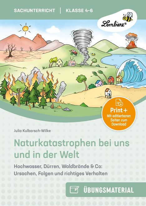 "Sachunterricht - Klasse 4-6: Naturkatastrophen bei uns und in der Welt. Illustration von Naturkatastrophen mit Vulkan."