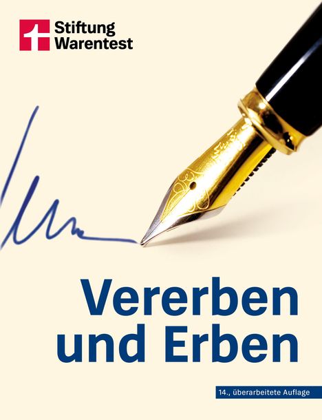 „Vererben und Erben“, 14. überarbeitete Auflage. Oben links ein Logo mit rotem Quadrat und einem weißen „1“. Daneben ein Füllfederhalter.