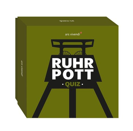 "RUHRPOTT QUIZ" in fetten Buchstaben, oben links "ars vivendi". Silhouette eines Förderturms in Schwarz auf olivgrünem Hintergrund.