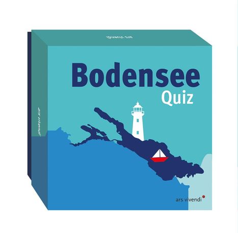„Bodensee Quiz“ steht auf der Schachtel. Eine Illustration zeigt einen Leuchtturm und ein Boot.