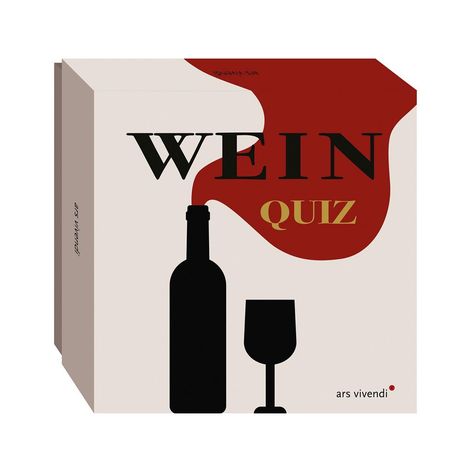 "Wein Quiz" steht groß auf einer Box. Silhouetten von Weinflasche und Glas darunter. Ars vivendi ist klein unten rechts.
