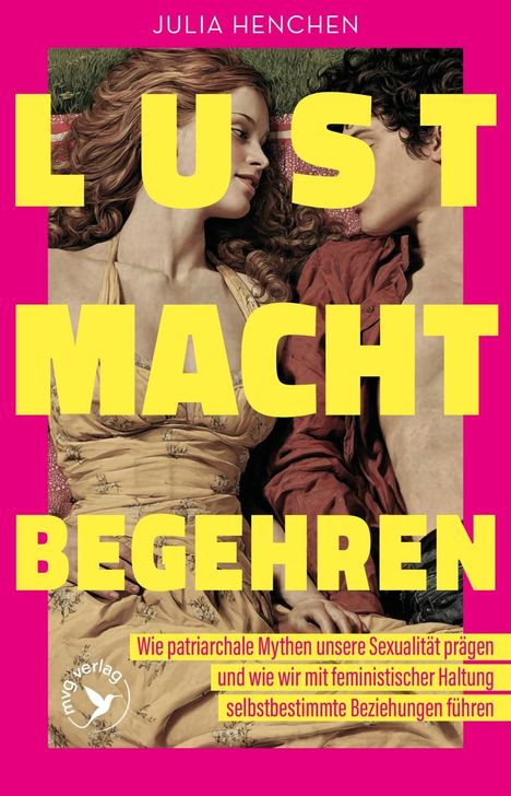 "LUST MACHT BEGEHREN" in Gelb, darunter ein Untertitel und zwei liegende Menschen in entspannter Pose.