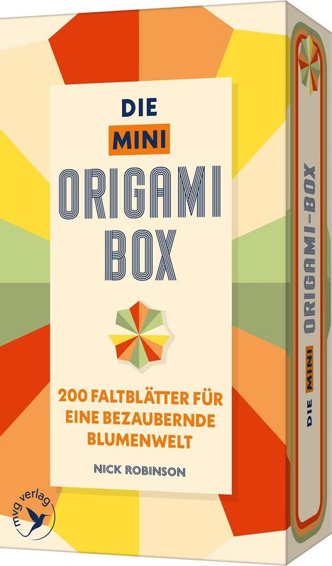 "Die Mini Origami Box: 200 Faltblätter für eine bezaubernde Blumenwelt, Nick Robinson." Bunte geometrische Muster.
