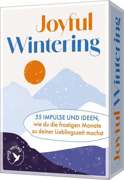 "Joyful Wintering. 55 Impulse und Ideen, wie du die frostigen Monate zu deiner Lieblingszeit machst." Schneeszene mit Sonne.