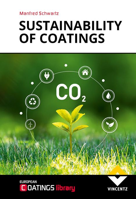 Manfred Schwartz, Sustainability of Coatings, CO2. Symbolik für Energie, Recycling und Natur umgeben ein junges Pflänzchen.
