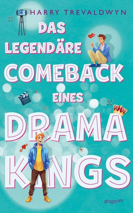„Das legendäre Comeback eines Drama Kings“ steht auf türkisem Hintergrund mit gezeichneten Figuren und Filmthemen.