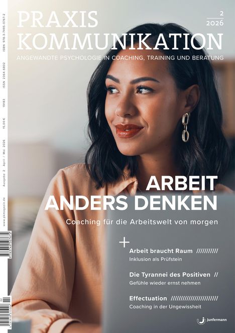 Titel: PRAXIS KOMMUNIKATION. Untertitel: Angewandte Psychologie in Coaching, Training und Beratung. Frau mit dunklen Haaren.