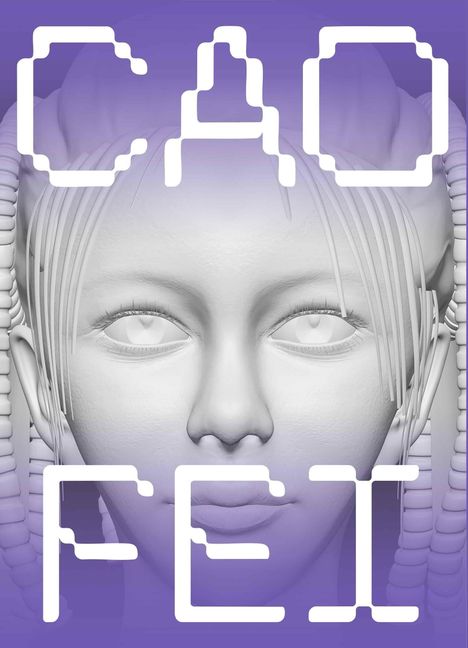Die Worte "CAO FEI" stehen über einem 3D-Illustration eines Gesichts mit purpurnem Verlaufshintergrund.