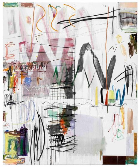 Eine abstrakte Illustration mit durchgehendem, buntem Graffiti-artigem Scribbling ohne erkennbaren Text.