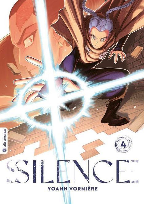 „SILENCE“ und „YOANN VORNIÈRE“ steht unten. Ein Charakter mit blauen Haaren ist dynamisch in Aktion, Lichtstrahlen strahlen aus.