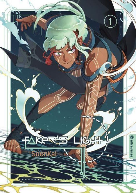 „Faker's Light“ und „SoenKai“ sind die auffälligen Texte in dieser dynamischen Illustration eines agilen, kämpfenden Charakters.