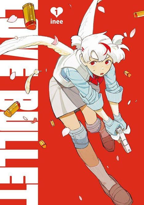LOVE BULLET, 1, inee. Eine Manga-Figur mit Flügeln, Pistole und Patronenhülsen vor rotem Hintergrund.