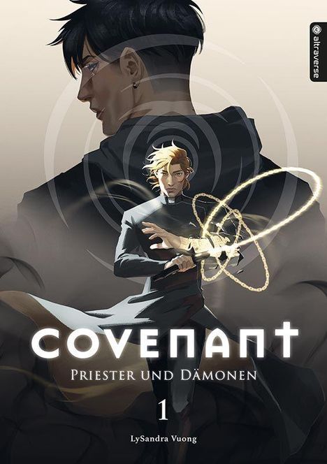 Titel: "COVENANT Priester und Dämonen 1". Illustration zweier Männer, einer mit magischen Elementen.