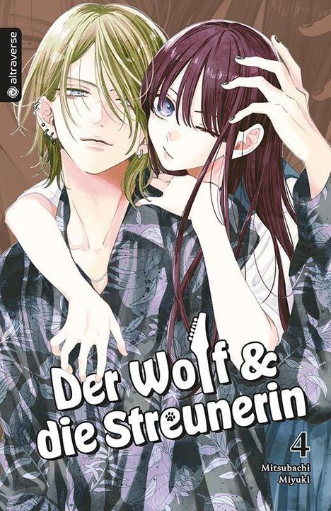 "Der Wolf & die Streunerin" steht unten. Zwei Anime-Charaktere, ein Mann mit grünen Haaren und eine Frau mit purpurroten Haaren.