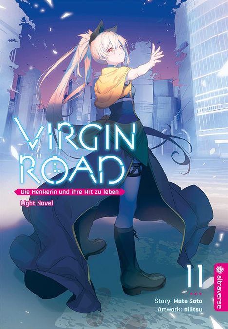 „Virgin Road: Die Henkerin und ihre Art zu leben. Light Novel. 11“. Illustration einer Figur in dynamischer Pose.