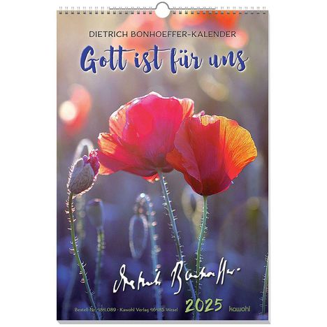Dietrich Bonhoeffer: Gott ist für uns 2025, Kalender