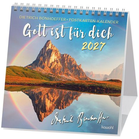 „Gott ist für dich 2027“ steht über einem Bergpanorama mit Regenbogen.