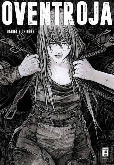 "OVENTROJA" und "Daniel Eichinger" in großer Schrift. Darunter eine Manga-Illustration einer Frau in dunkler Kleidung.