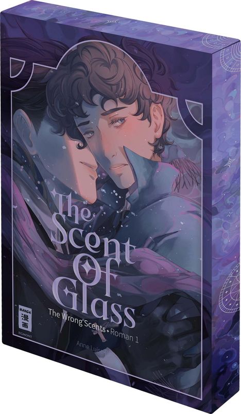 "The Scent Of Glass", "The Wrong Scents - Roman 1", Anne Luise P. Illustration von zwei eng aneinander gelehnten Personen.