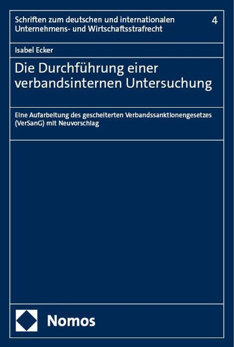 Isabel Ecker: Die Durchführung einer verbandsinternen Untersuchung, Buch