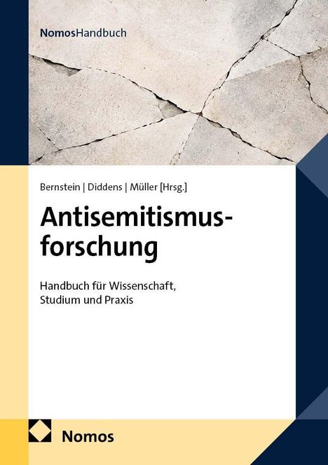 „Antisemitismusforschung. Handbuch für Wissenschaft, Studium und Praxis.“ Ein Nomos-Buchcover mit gemustertem Steinmotiv.