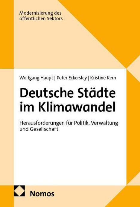 Deutsche Städte im Klimawandel: Herausforderungen für Politik, Verwaltung und Gesellschaft. Gelbe geometrische Gestaltung.