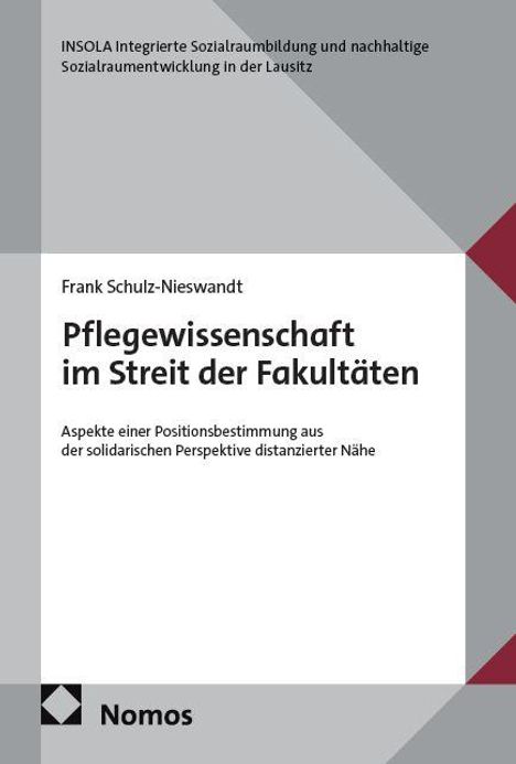 Zuerst Text: „Pflegewissenschaft im Streit der Fakultäten“ von Frank Schulz-Nieswandt. Grau-weiße geometrische Gestaltung.