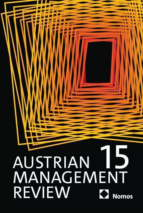 „AUSTRIAN MANAGEMENT REVIEW 15“ erscheint in Weiß auf Schwarz, im Hintergrund orange-rote, verschachtelte Quadrate.