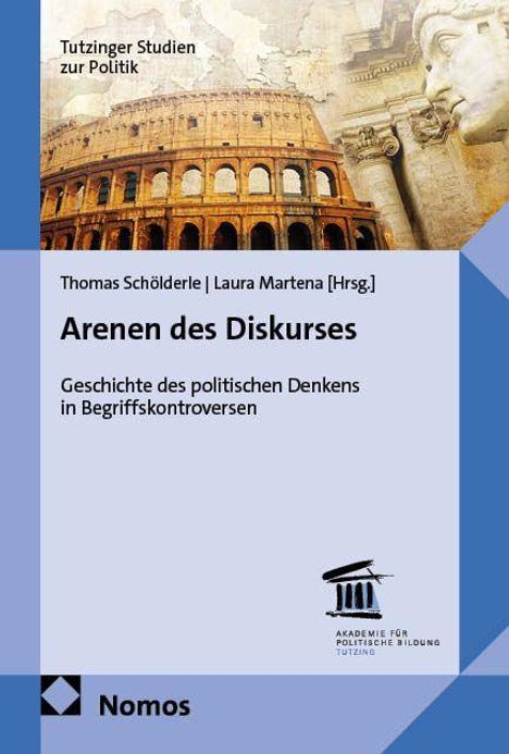 "Arenen des Diskurses", Buchcover mit Bild des Kolosseums und einer Statue. Titel, Autoren und Verlag werden angegeben.