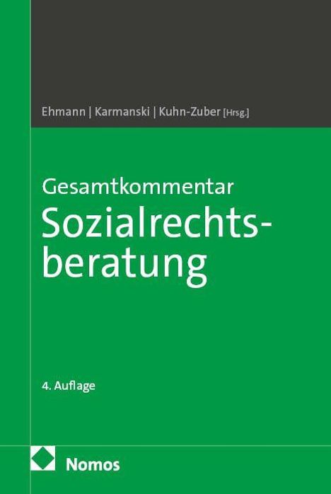 "Gesamtkommentar Sozialrechtsberatung" in Weiß auf grünem Hintergrund. Unten ein weißes Logo und der Text "Nomos".