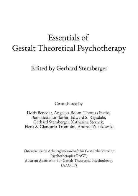 Doris Beneder: Essentials of Gestalt Theoretical Psychotherapy, Buch