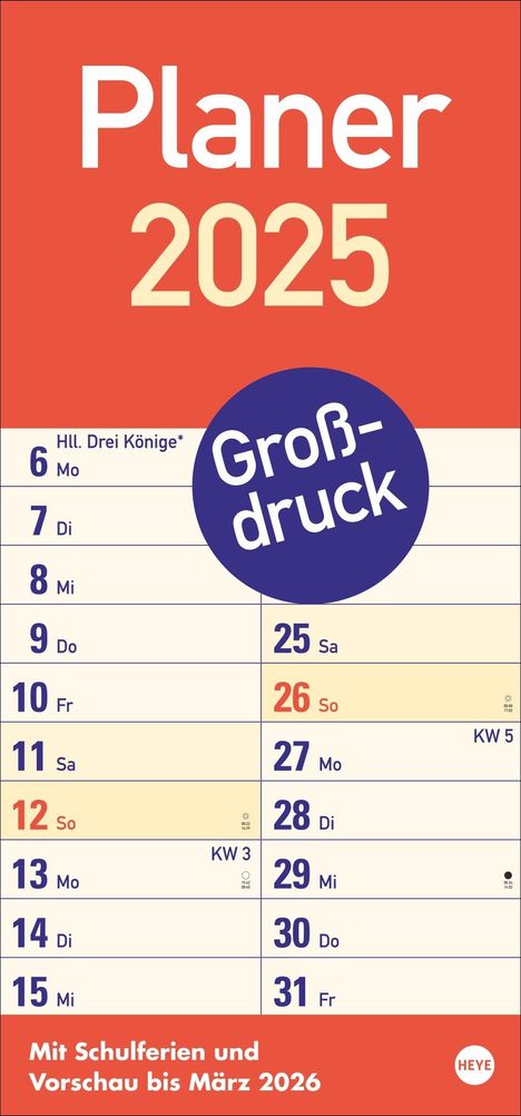 Großdruck Planer 2025, Kalender