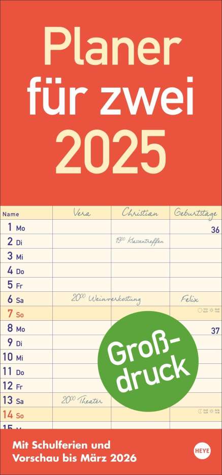 Großdruck Planer für zwei 2025, Kalender