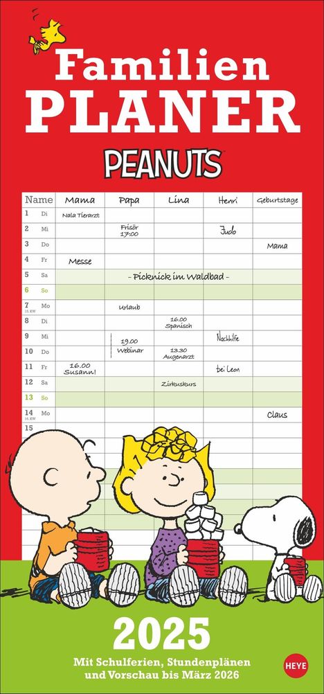 Peanuts Familienplaner 2025, Kalender