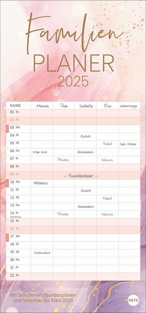 Watercolor Familienplaner 2025, Kalender