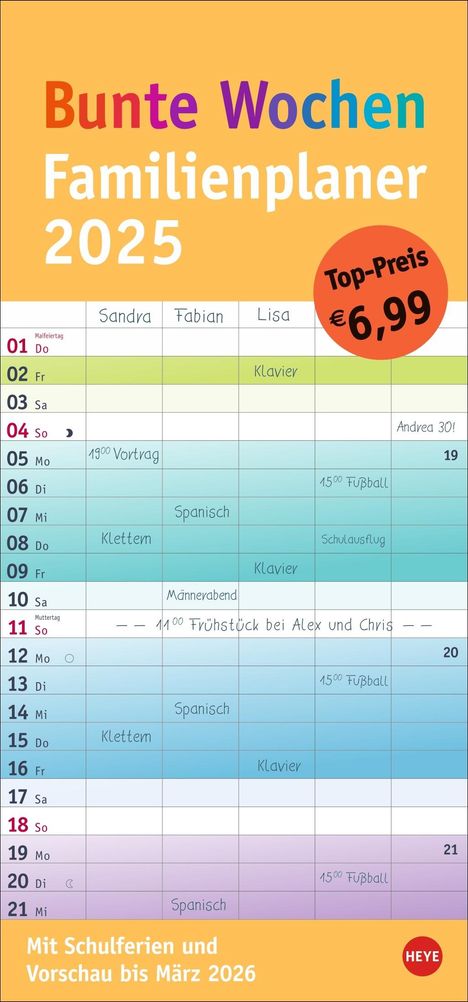Bunte Wochen Familienplaner 2025, Kalender