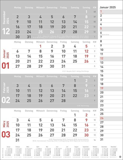 4-Monats-Planer, rot 2025, Kalender