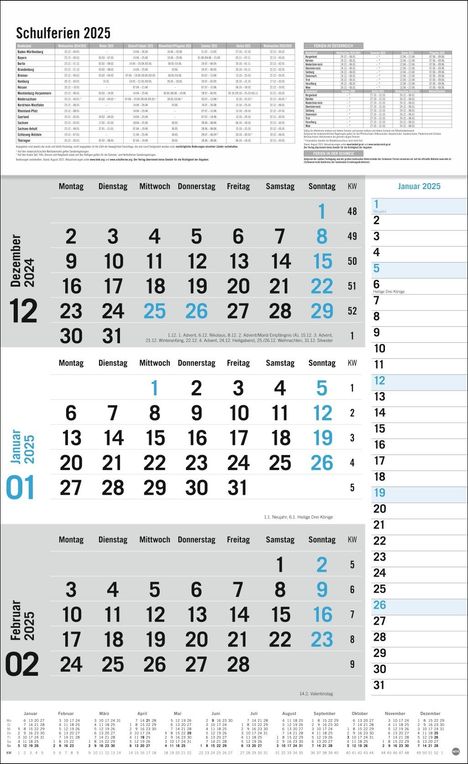 3-Monats-Planer 2025 mit Klappfälzel mit Ferienterminen., Kalender