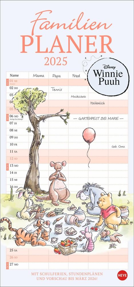 Winnie Puuh Familienplaner 2025, Kalender