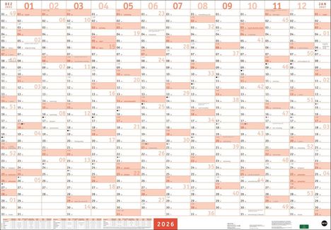 Mega-Posterplaner, rot 2026, Kalender