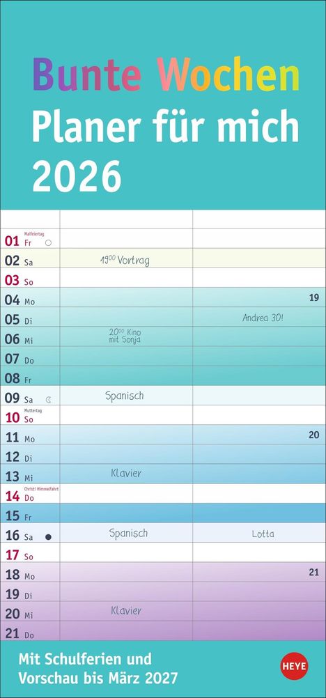 Bunte Wochen Planer für mich 2026, Kalender