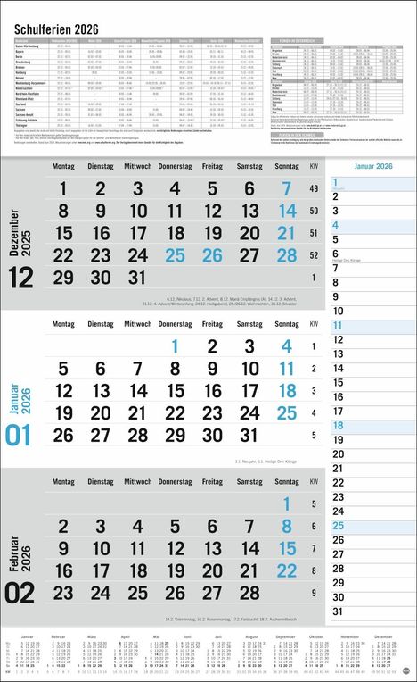 3-Monats-Planer Klappfälzel 2026, Kalender