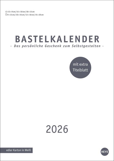 Premium-Bastelkalender weiß A4 2026, Kalender